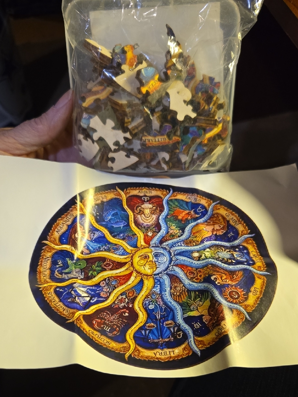 Zodiac Wooden Round Jigsaw Puzzle - Blue & Gold